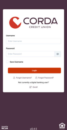 Log-in screen for Corda mobile app